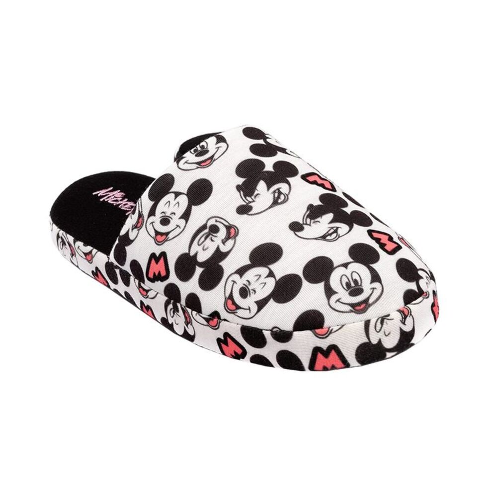 Mickey Mouse Womens/Ladies All Over Logo Slippers / White/Black/Pink